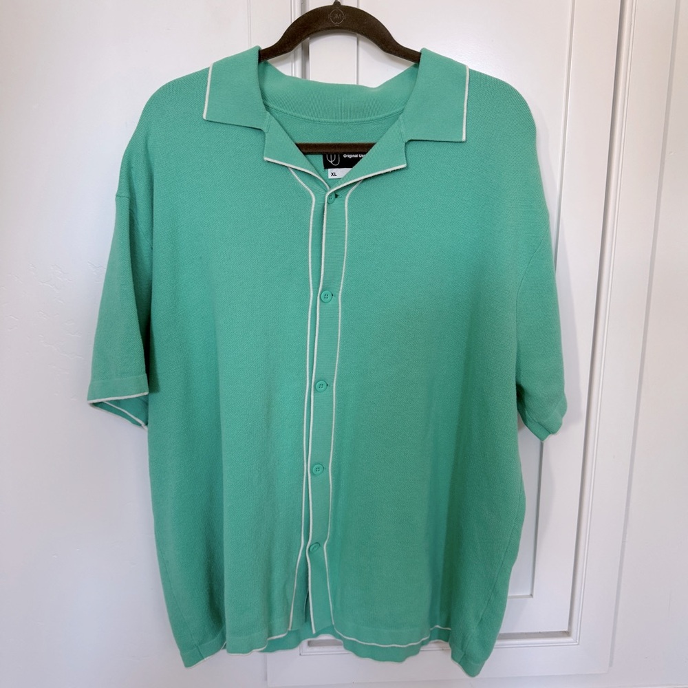 Men's Knit Button Down Shirt Turquoise Size XL - Picture 2 of 3